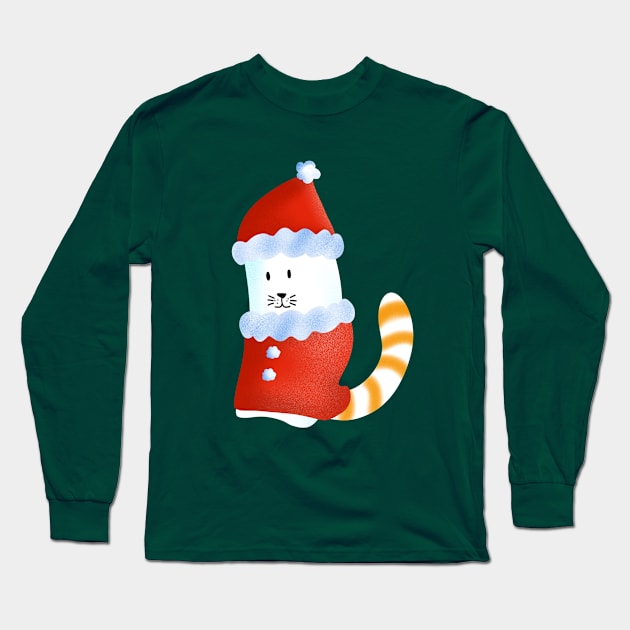 Cat Christmas  , Christmas funny gnomes Cute Merry Christmas Gift Sticker celebration  concept Long Sleeve T-Shirt by Sabai Art